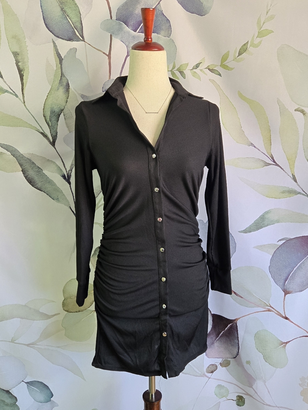 MISS SELFRIDGE | Ruched Front Polo Button Down Dress in Black sz 4
